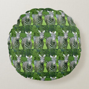Zebra Meadow Tile Pattern Round Cushion