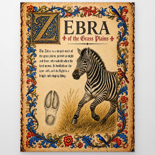 Zebra, Mediaeval Bestiary Art Postcard