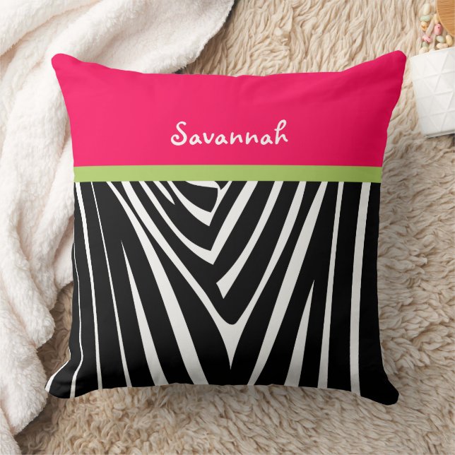 Zebra Melon Hot Pink Personalise Stylish Cushion (Blanket)