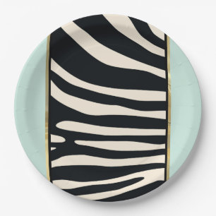 Zebra mint green, black and cream print paper plate