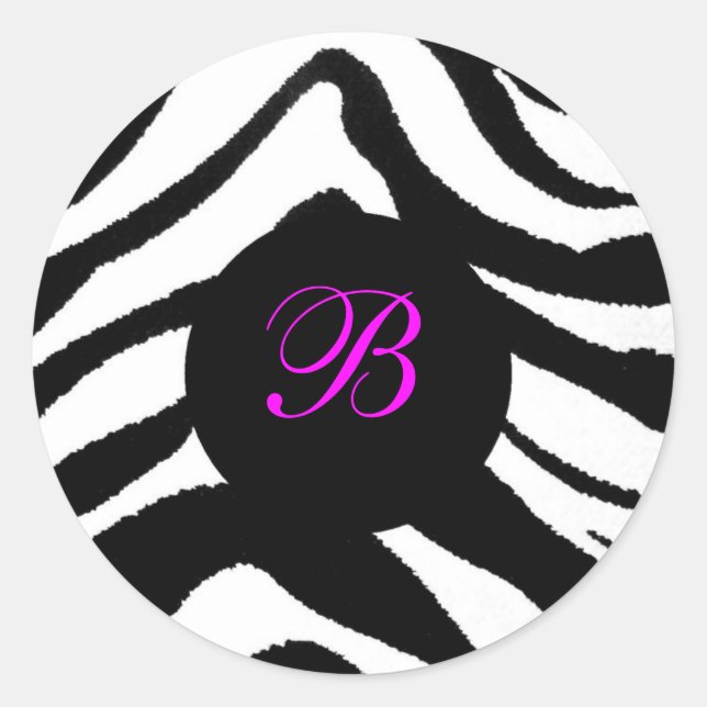 zebra monogram, B Classic Round Sticker (Front)