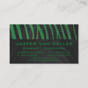 Zebra Monogram Black and Green Print Business Card