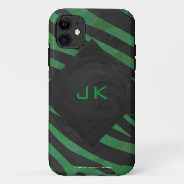 Zebra Monogram Black and Green Print Case-Mate iPhone Case (Back)