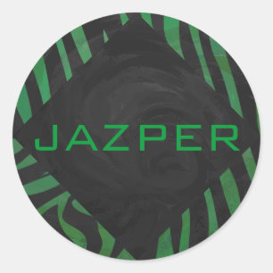 Zebra Monogram Black and Green Print Classic Round Sticker