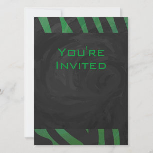 Zebra Monogram Black and Green Print Invitation