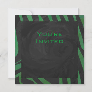 Zebra Monogram Black and Green Print Invitation