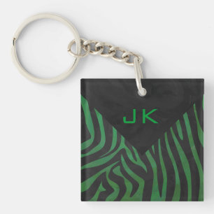 Zebra Monogram Black and Green Print Key Ring