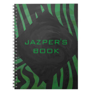 Zebra Monogram Black and Green Print Notebook