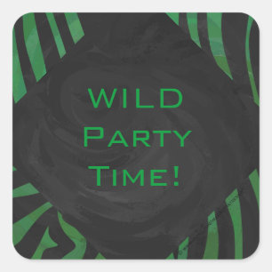 Zebra Monogram Black and Green Print Square Sticker
