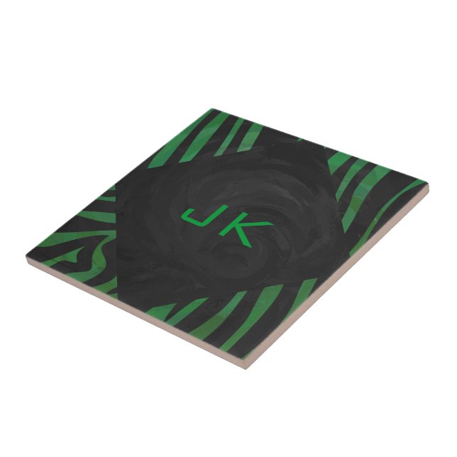 Zebra Monogram Black and Green Print Tile (Side)