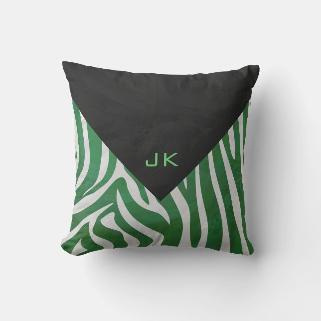 Zebra Monogram Green and White Print Cushion (Front)