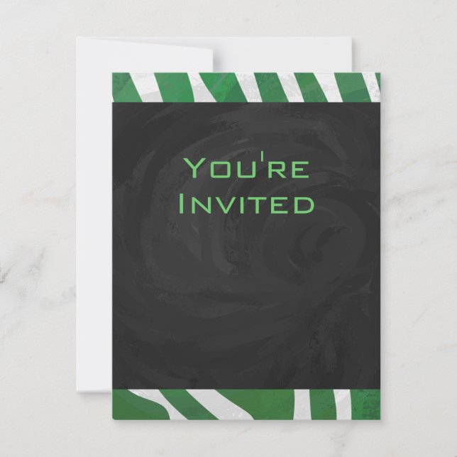Zebra Monogram Green and White Print Invitation (Front)