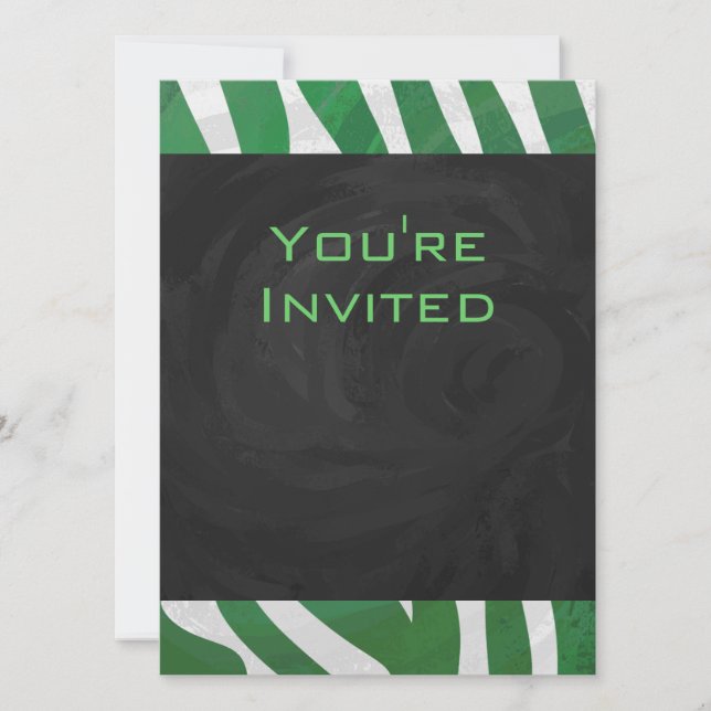 Zebra Monogram Green and White Print Invitation (Front)