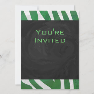 Zebra Monogram Green and White Print Invitation