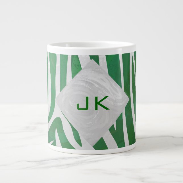 Zebra Monogram Green and White Print Large Coffee Mug (Front)