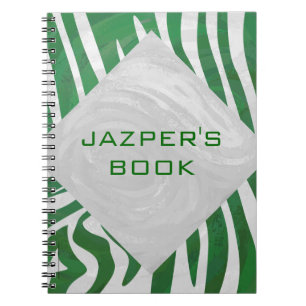 Zebra Monogram Green and White Print Notebook
