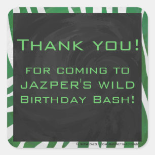 Zebra Monogram Green and White Print Square Sticker