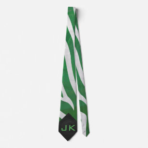 Zebra Monogram Green and White Print Tie