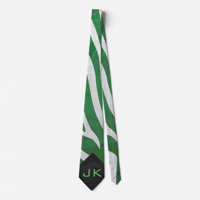 Zebra Monogram Green and White Print Tie (Front)