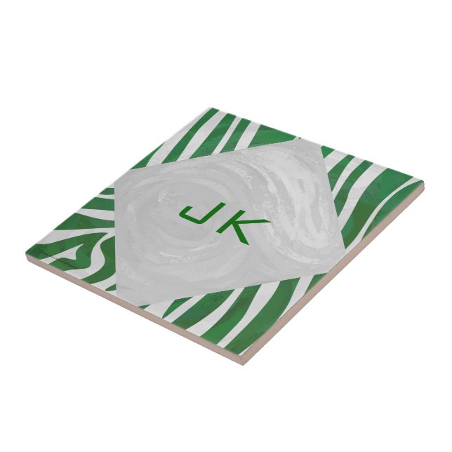 Zebra Monogram Green and White Print Tile (Side)