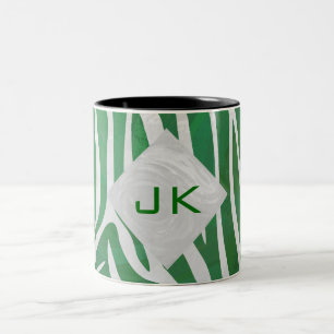 Zebra Monogram Green and White Print Two-Tone Coffee Mug