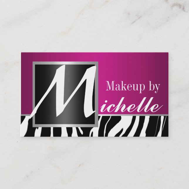 Zebra Monogram Makeup Artist Business Card (Front)