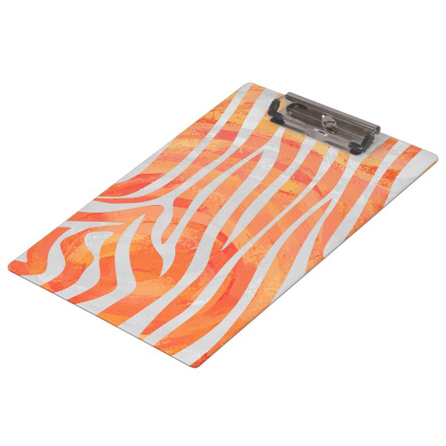 Zebra Monogram Orange and White Clipboard (Angled)