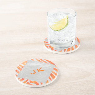 Zebra Monogram Orange and White Coaster