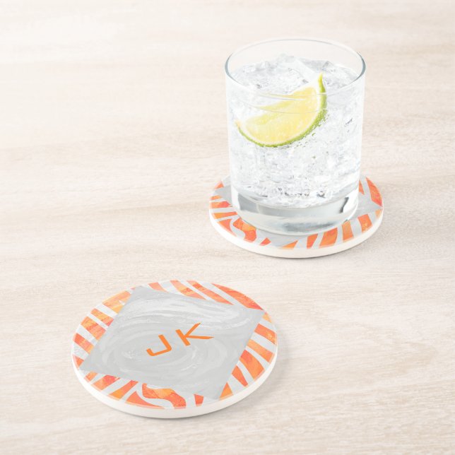Zebra Monogram Orange and White Coaster (Side)