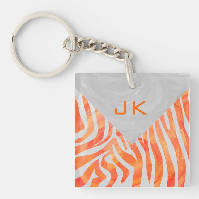 Zebra Monogram Orange and White Key Ring (Front)