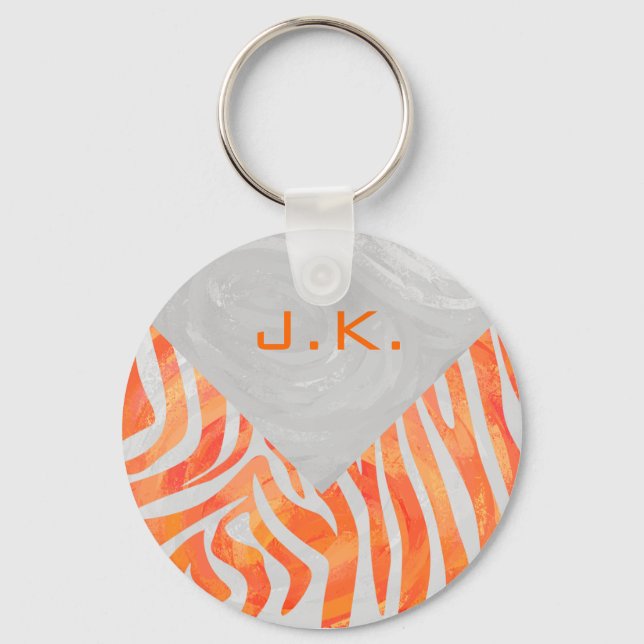 Zebra Monogram Orange and White Key Ring (Front)