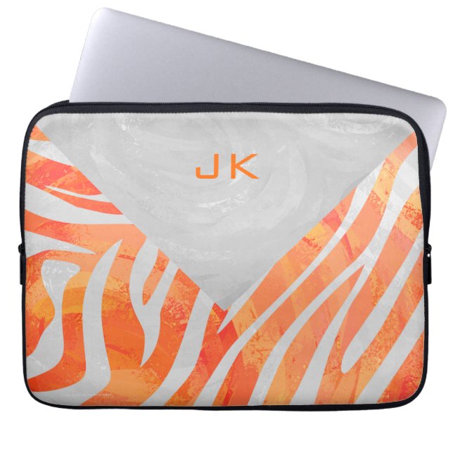 Zebra Monogram Orange and White Laptop Sleeve (Front)