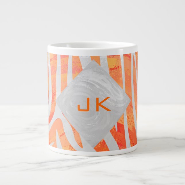 Zebra Monogram Orange and White Large Coffee Mug (Front)