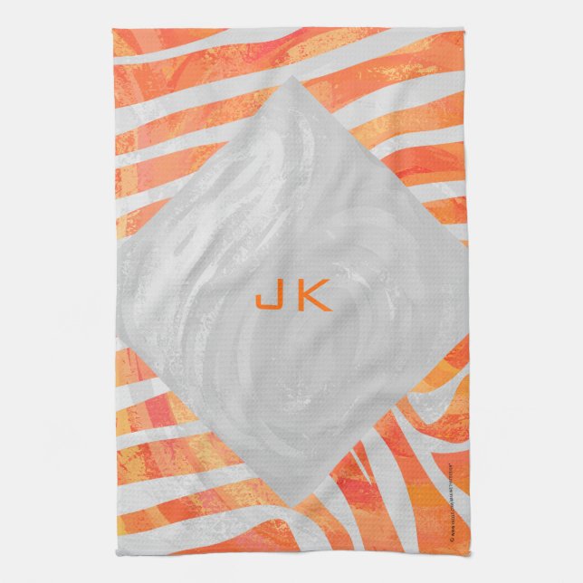 Zebra Monogram Orange and White Tea Towel (Vertical)