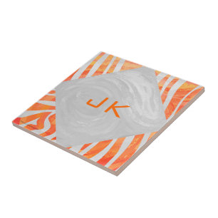 Zebra Monogram Orange and White Tile