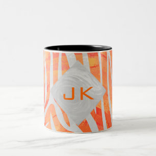 Zebra Monogram Orange and White Two-Tone Coffee Mug