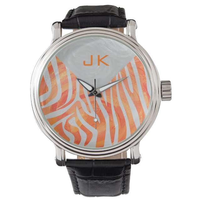 Zebra Monogram Orange and White Watch (Front)