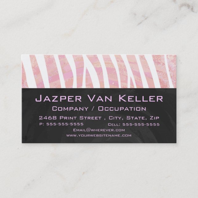 Zebra Monogram Pink and White Business Card (Front)