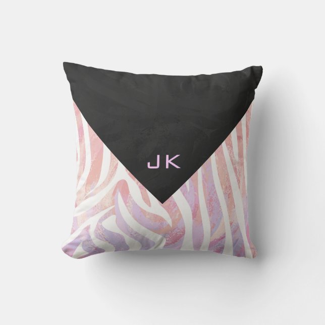 Zebra Monogram Pink and White Cushion (Front)