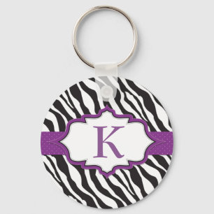 Zebra Monogram Purple Ribbon Keychain