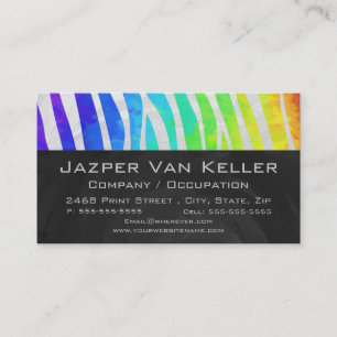 Zebra Monogram Rainbow and White Print Business Card