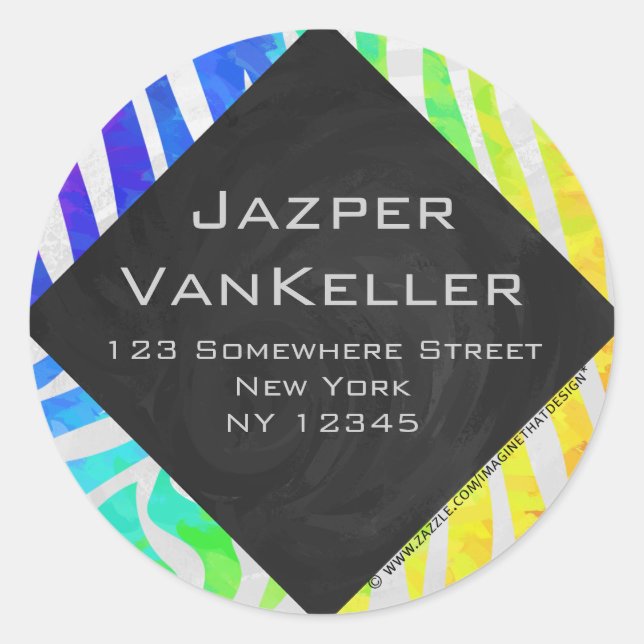 Zebra Monogram Rainbow and White Print Classic Round Sticker (Front)