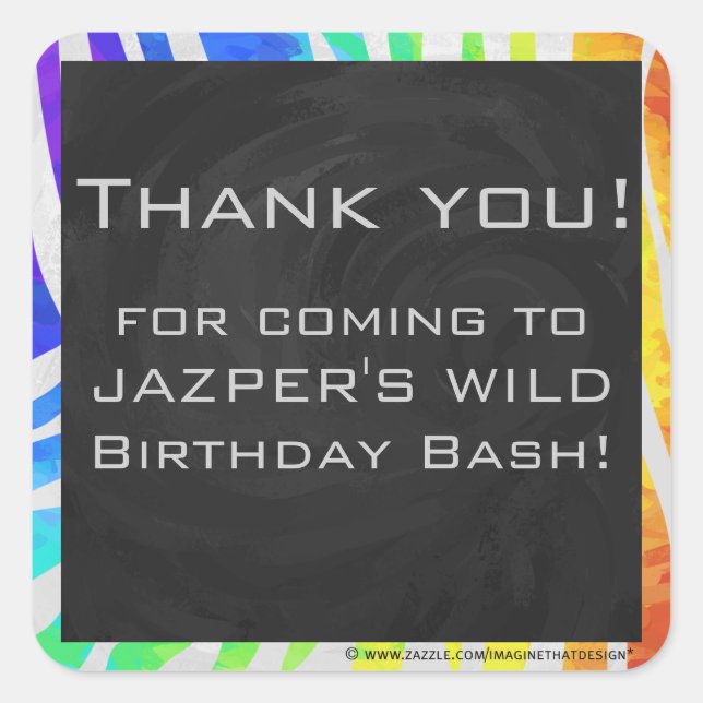 Zebra Monogram Rainbow and White Print Square Sticker (Front)