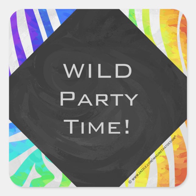Zebra Monogram Rainbow and White Print Square Sticker (Front)