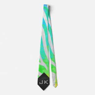 Zebra Monogram Rainbow and White Print Tie