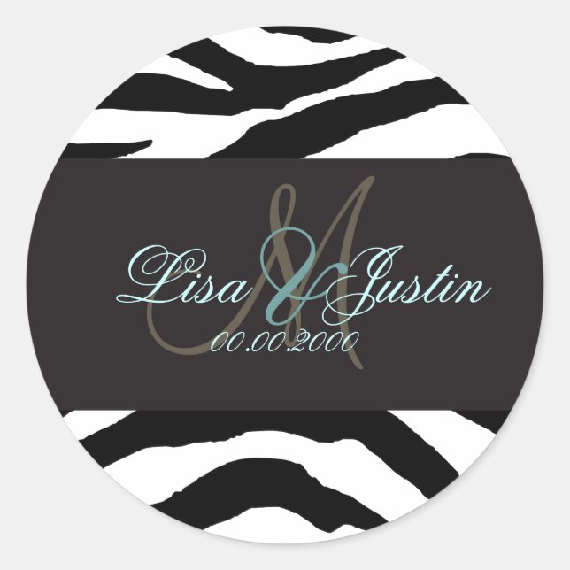 Zebra monogram wedding stickers (Front)