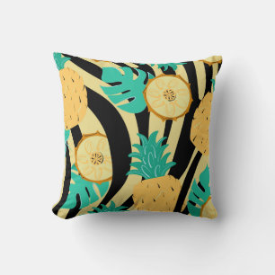 Zebra, monstera, pineapple: summer pattern. cushion