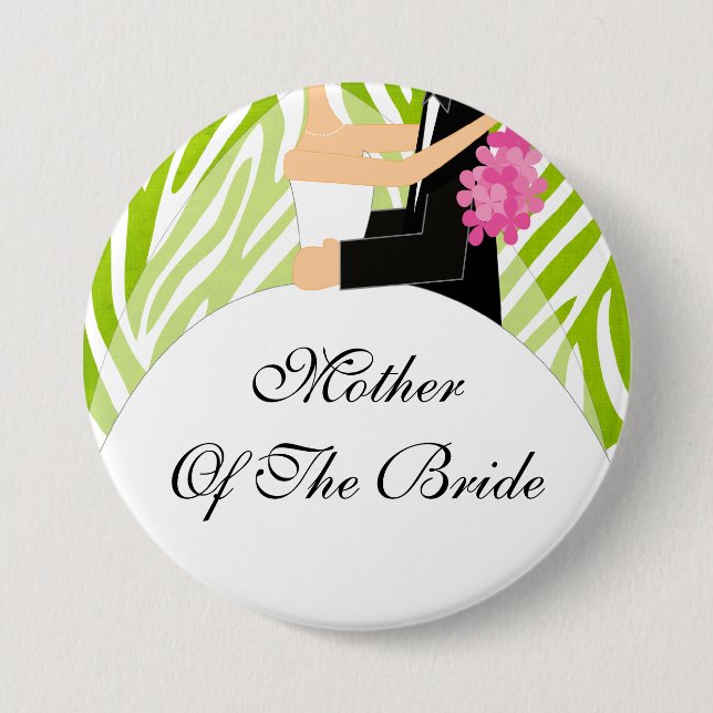 Zebra Mother of the Bride Button / Pin Lime Green (Front)