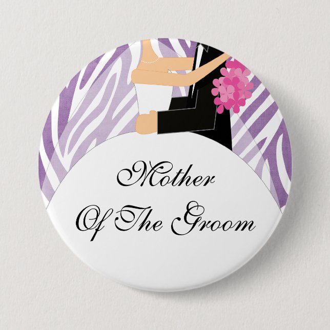 Zebra Mother of the Groom Button / Pin Purple (Front)
