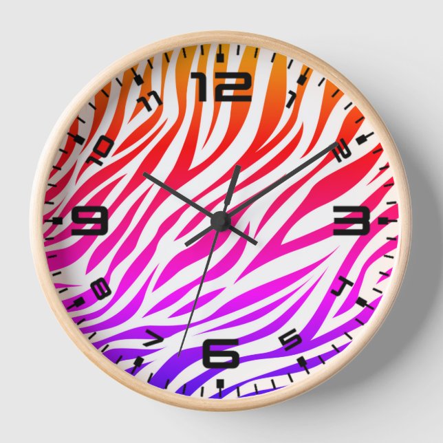 Zebra Multicolored Skin Stripes Pattern-15392 Clock (Front)